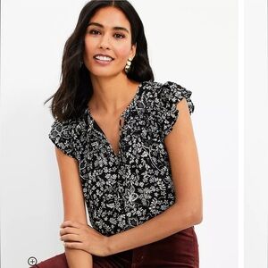 Loft Women’s Floral Ruffle Tie Neck Shell Blouse